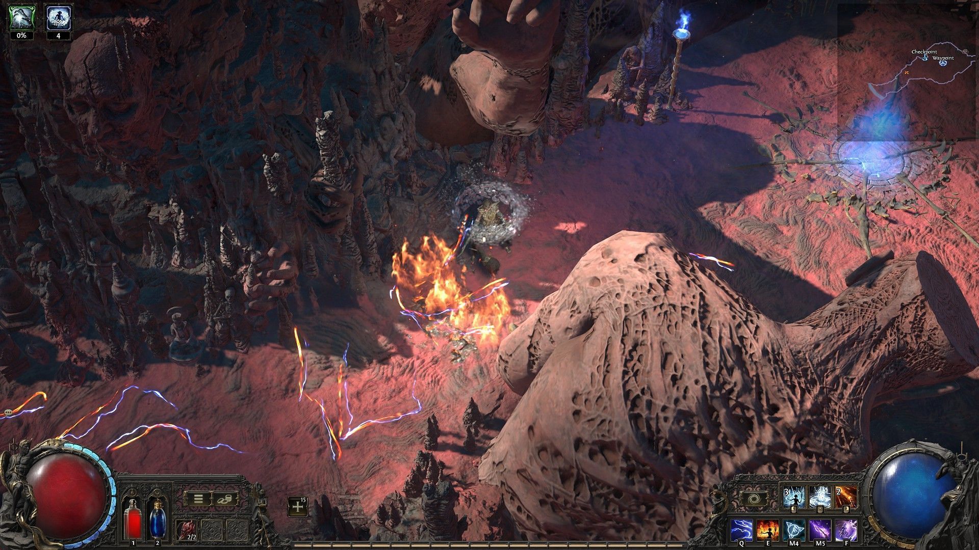 Path of Exile 2 - Spark & Flame Wall in action (Image via Grinding Gear Games)